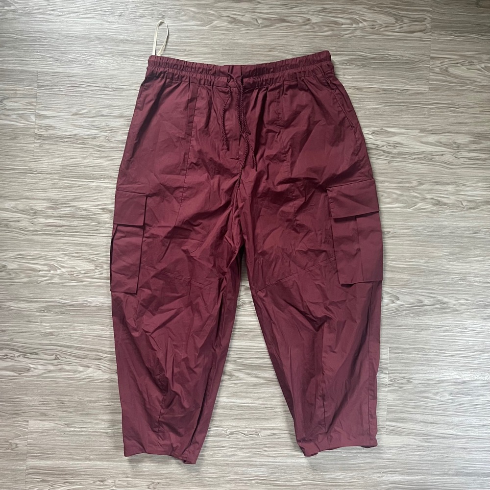 Farm Rio Burgundy Cotton Poplin Cargo Pants Elastic Waist Tapered Cropped XL